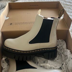 Dr. Martens Kids White Chelsea Boots with Black Elastic